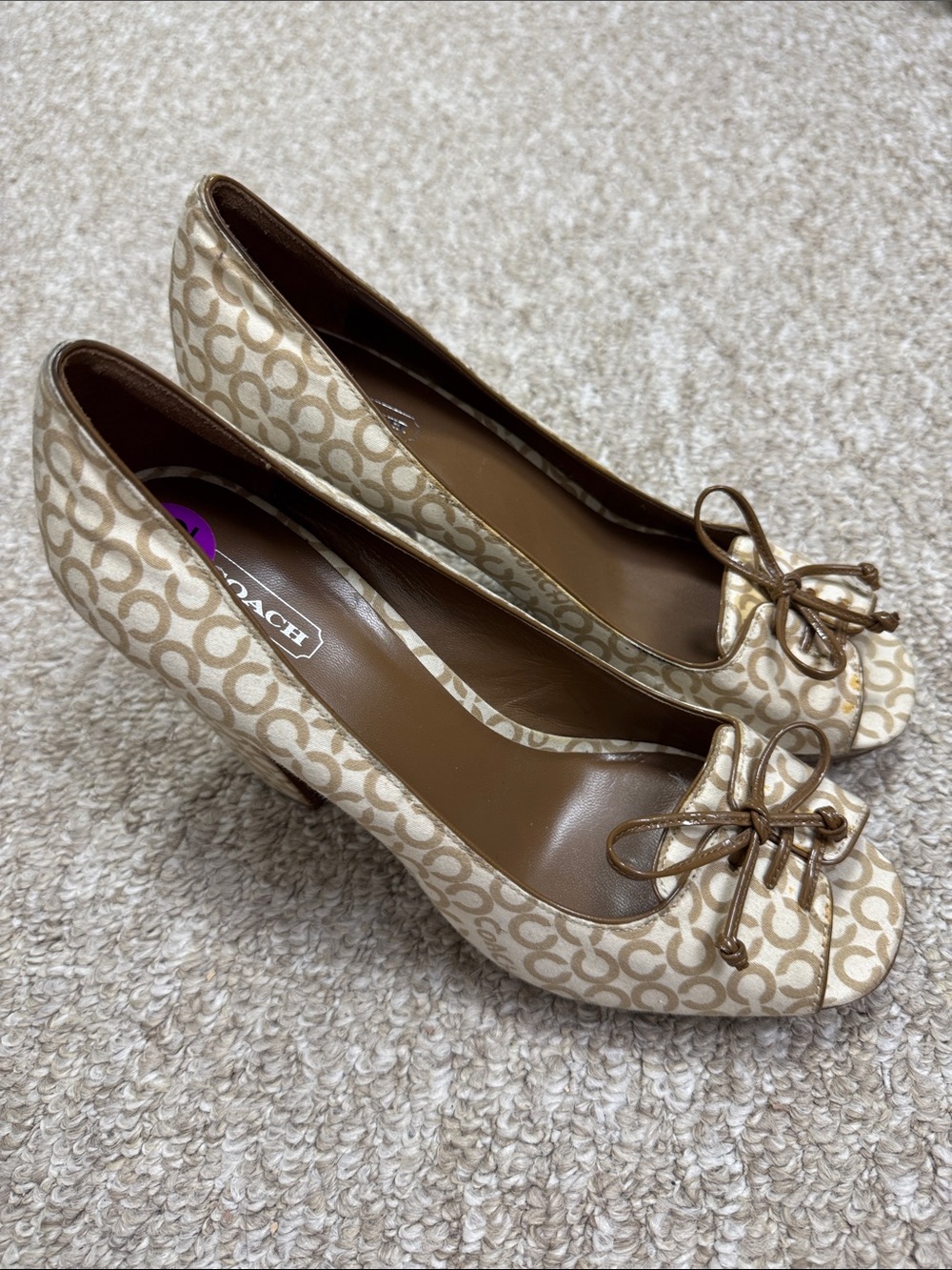 Coach Beige Signature Canvas Bow Pumps